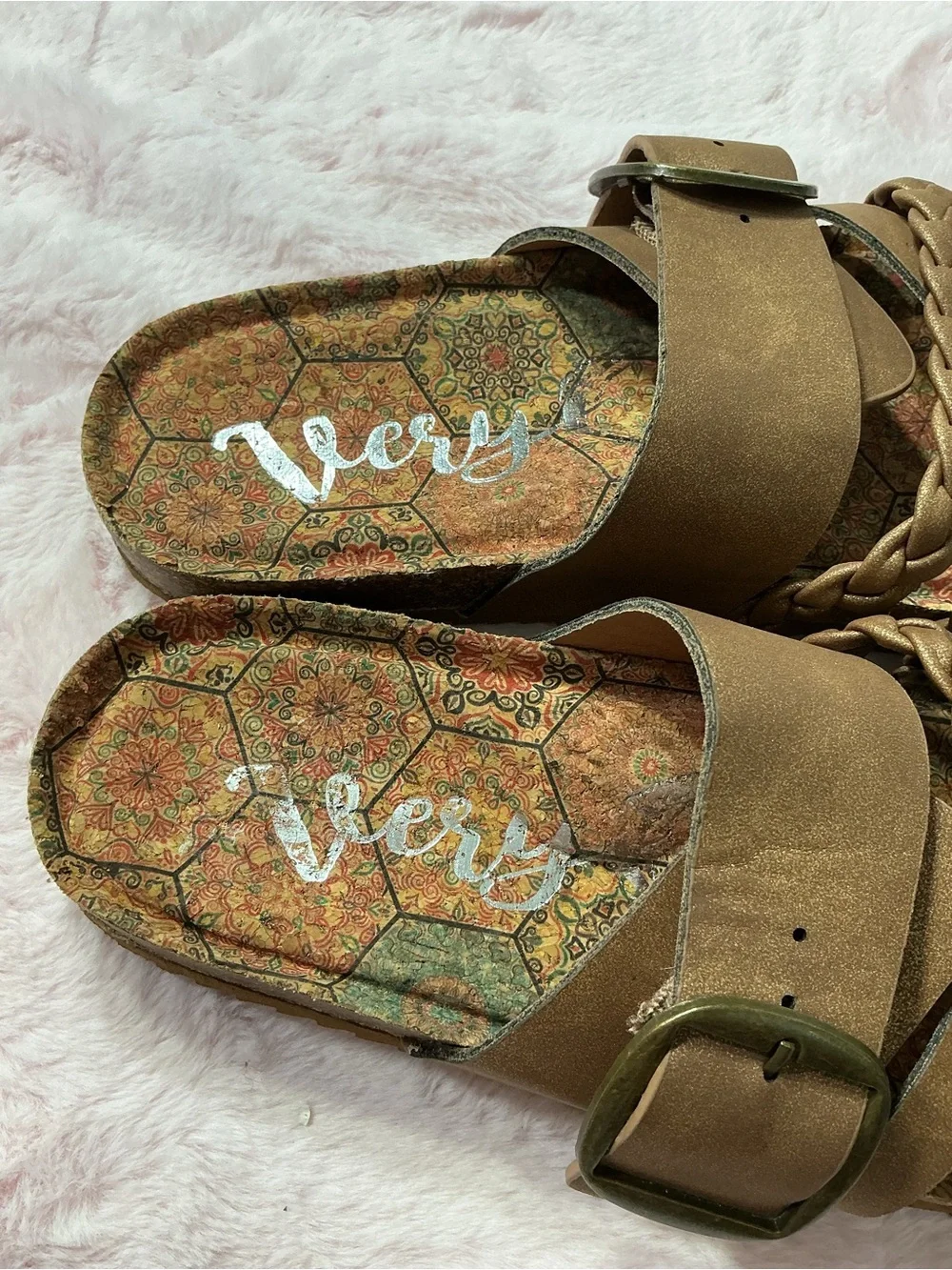 Very G Bronze Braided Slide Sandals c137